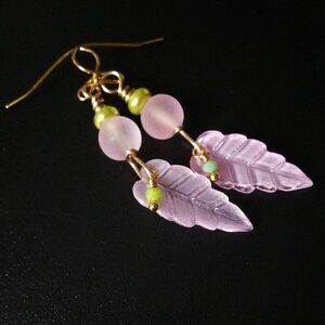 Pale Pink! Long Leaf Dangle Earrings! Feminine Essence: girlie sexy alluring